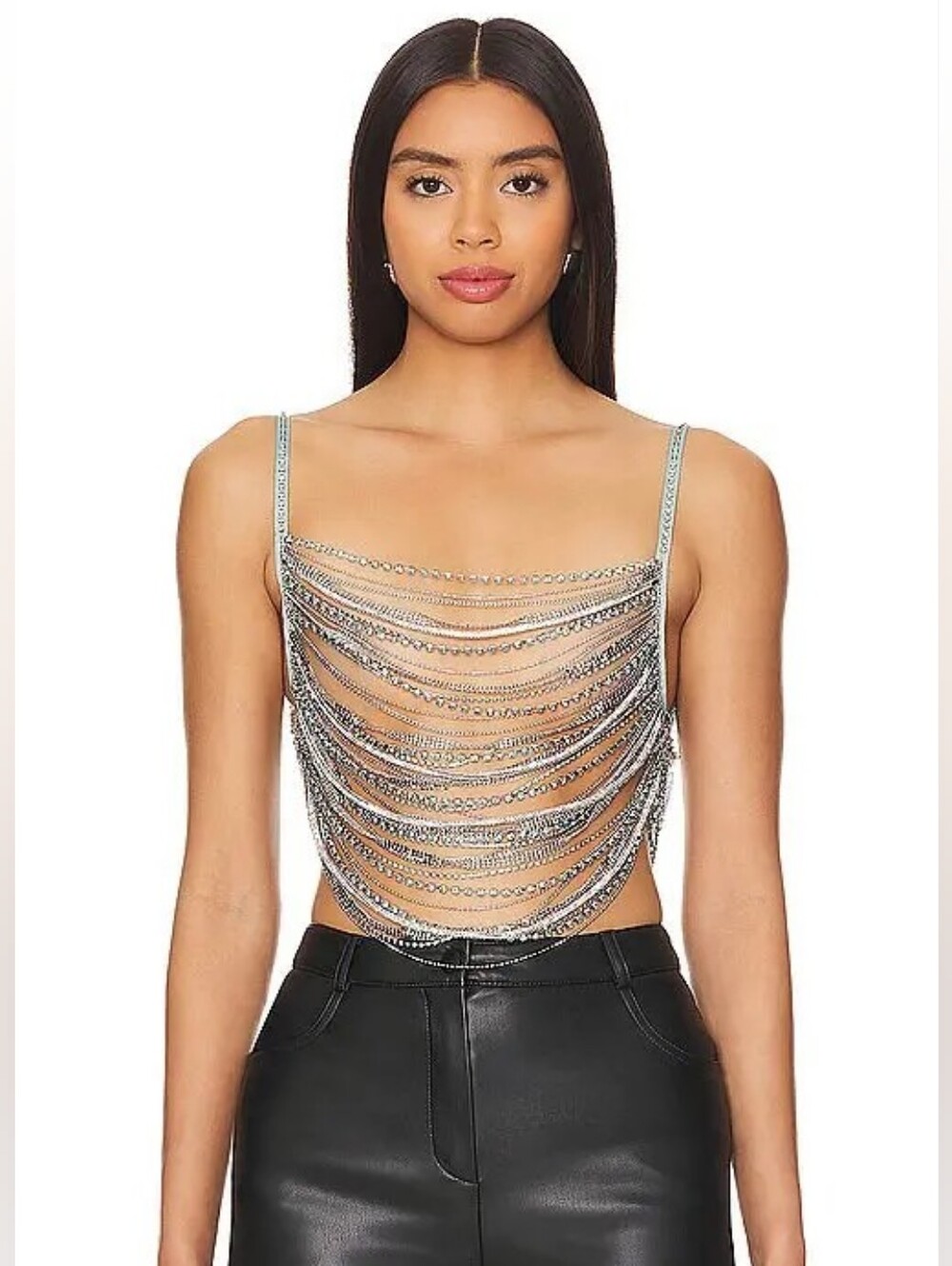 h:ours Milana Rhinestone Top in Multi Mint Medium
